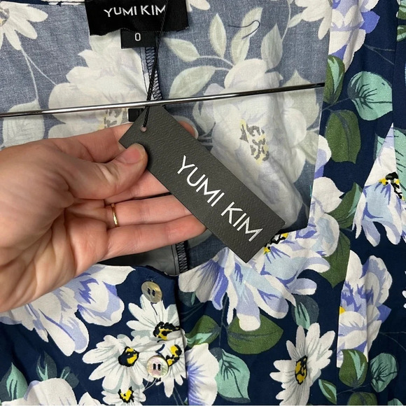 Yumi Kim Blue Floral Puffed Sleeve Square Neck Peasant Top, Women’s Size 0 - Picture 6 of 8